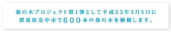 桑の木プロジェクト第1弾として平成23年3月5日に群馬県安中市で600本の桑の木を植樹します。